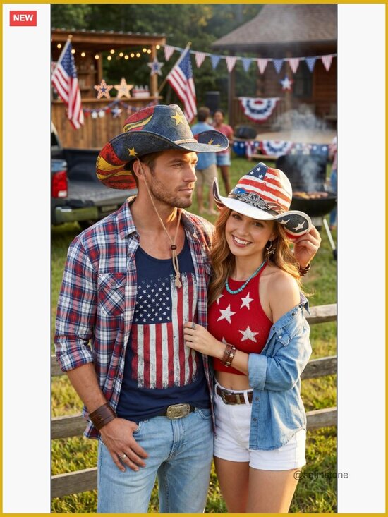 American Flag Patriotic Straw Cowboy Hat - Western Cowgirl Rodeo